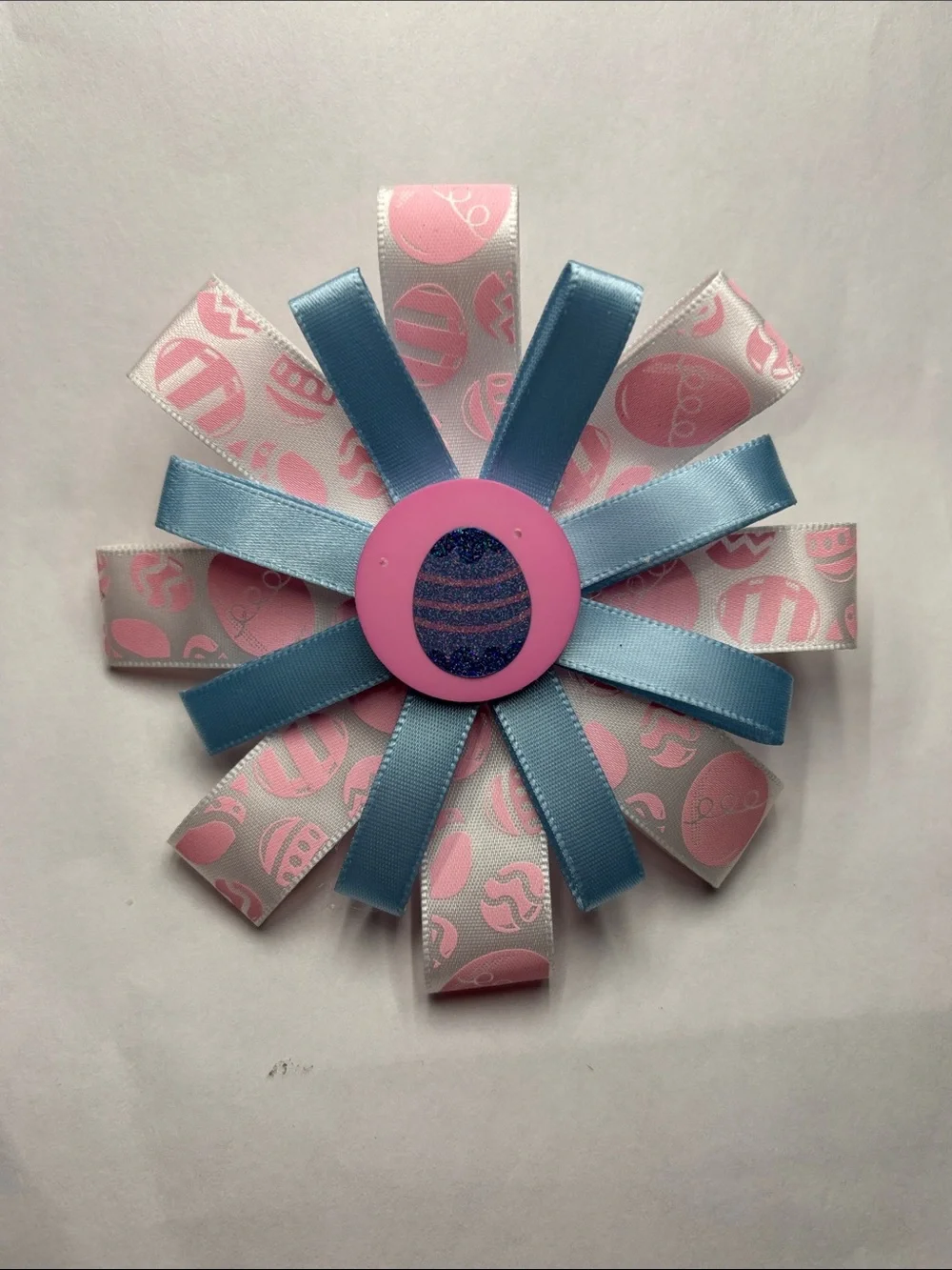 Easter Ribbon Flower Hair Bow - Pink & Light Blue